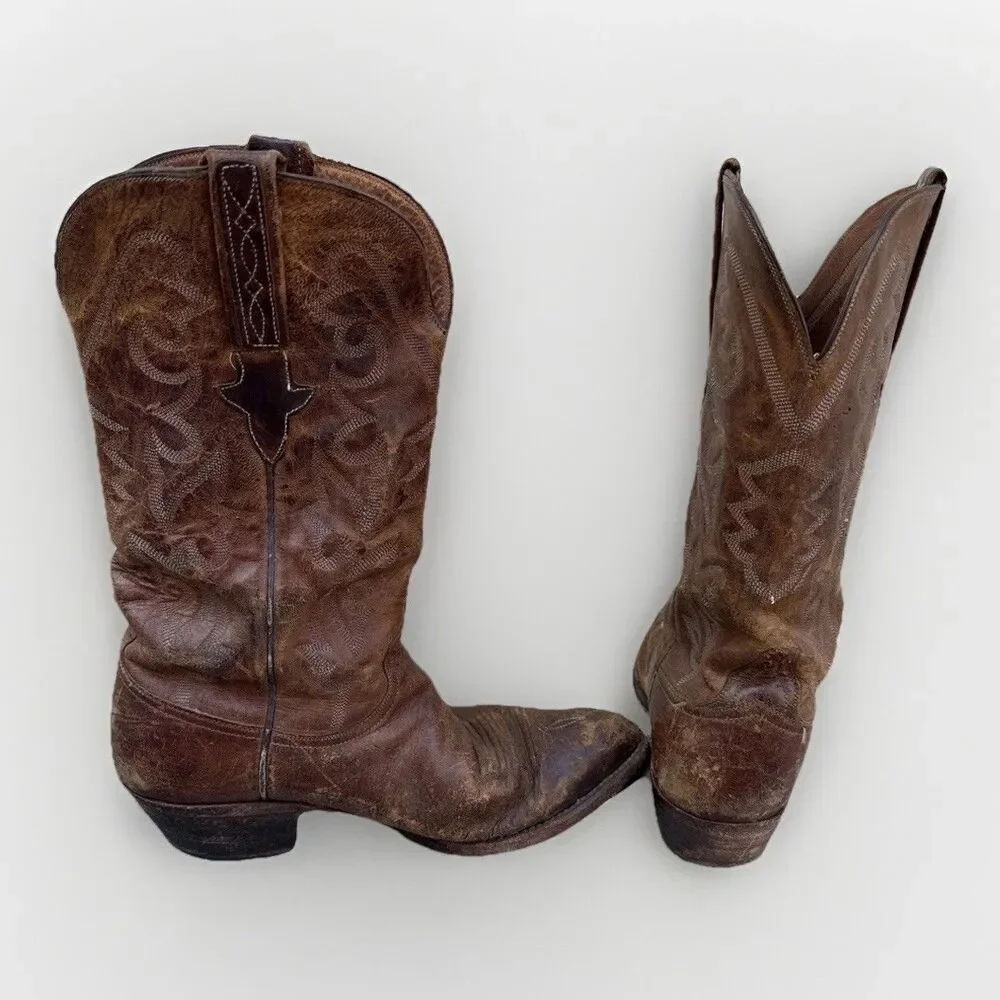 VTG Lucchese 1883 L000324 Patina Distressed Cowboy Ranch Work Bunk Boot 7.5 2E